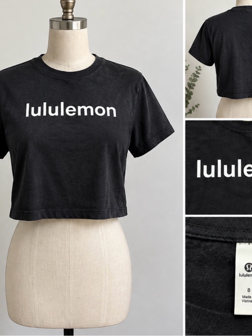 lululemon athletica Black Cropped Logo Tee